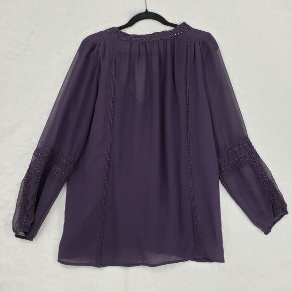 Soft Surroundings Blouse Womens Medium Sheer Beaded Tunic Boho Peasant Top - Picture 5 of 11